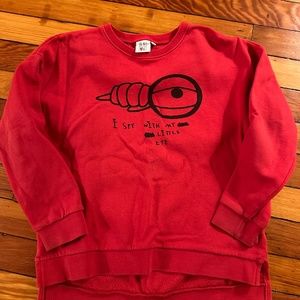 Beau Love red sweatshirt eye spy with my little eye